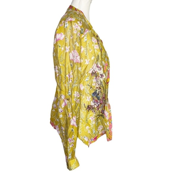 Aratta Silent Journey Yellow Floral Open Front Embroidered Cardigan - Picture 3 of 15